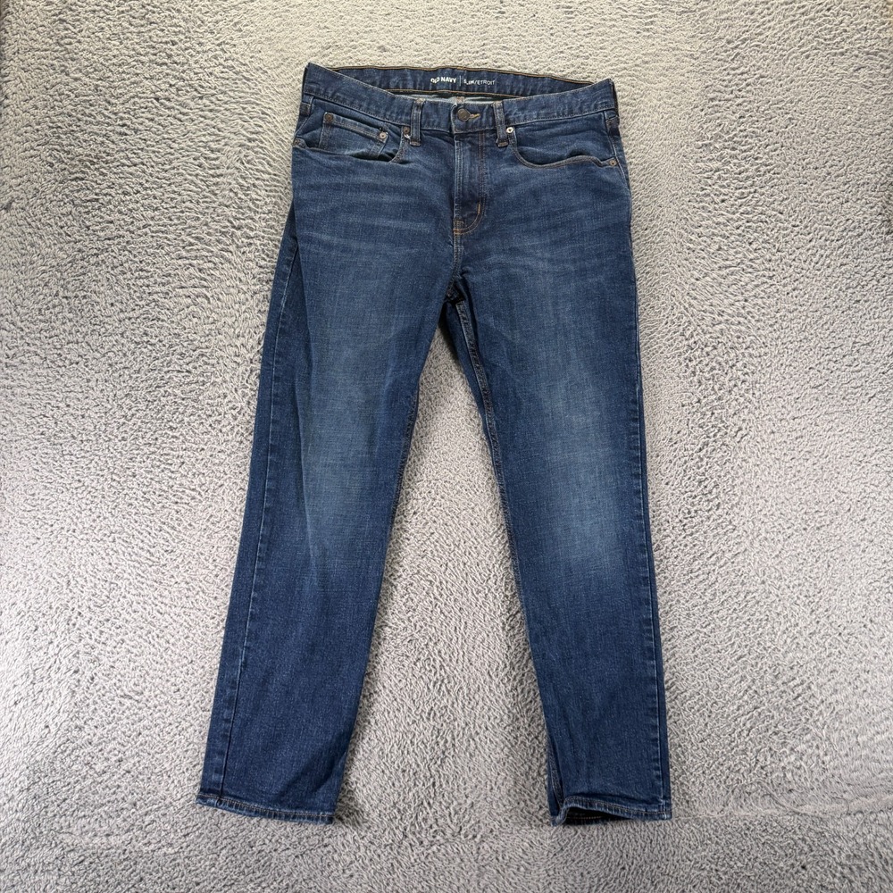 Old Navy Jeans Mens 34x28 Blue Cotton Denim Straight Faded Workwear Stretch